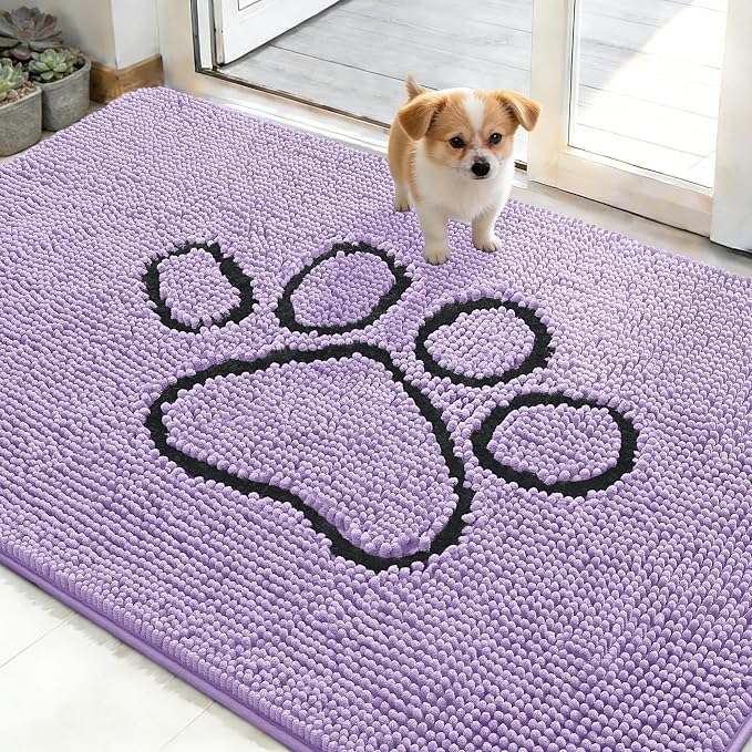 OLANLY Dog Door Mat for Muddy Paws 48x30, Paw Print Design Chenille Mud Mat | by OLANLY