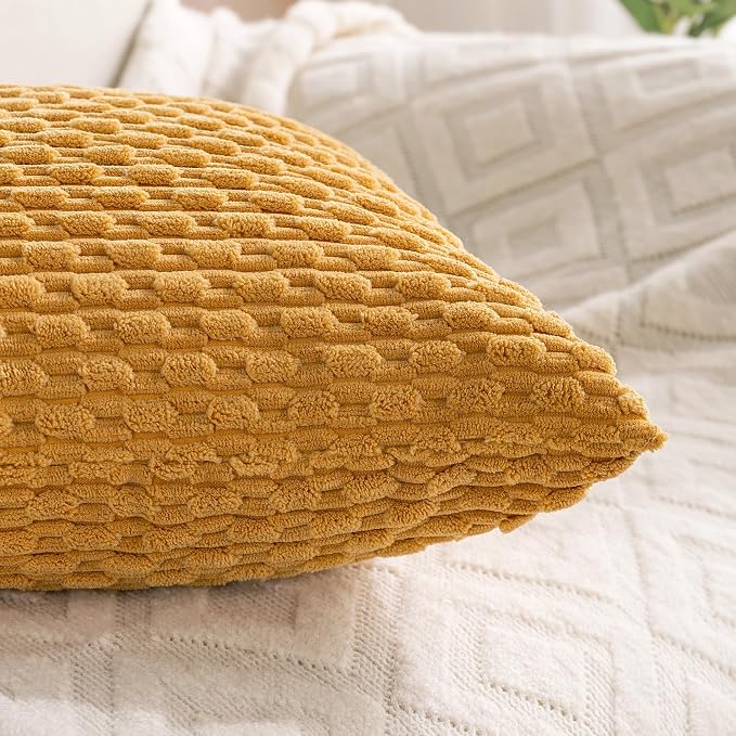 Set of 4 Yellow Rust Aqua Decorative Throw Pillow Covers 16x16 Inch Corduroy - Image 7