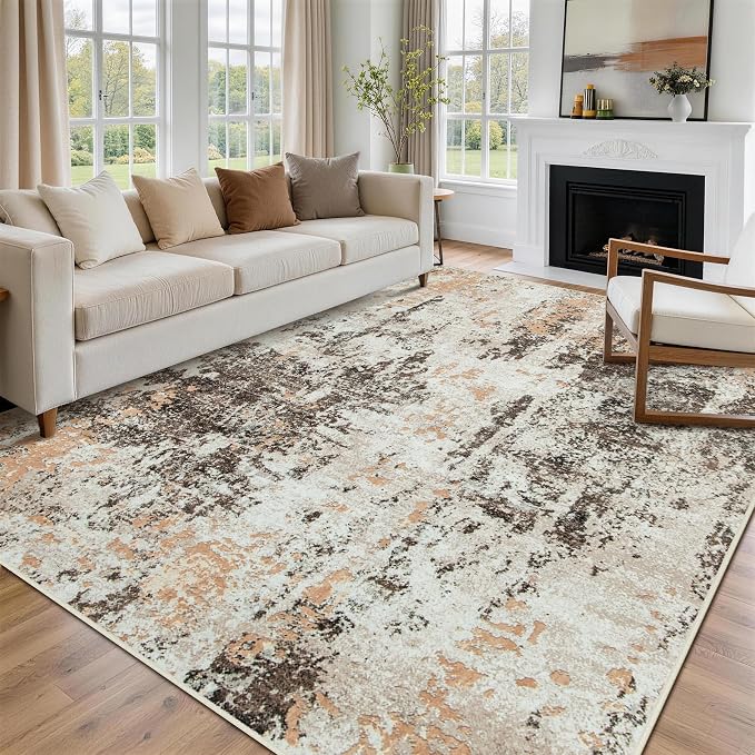 8x10 Area Rugs for Living Room Washable Bedroom Dining Room Brown Beige | - Image 9