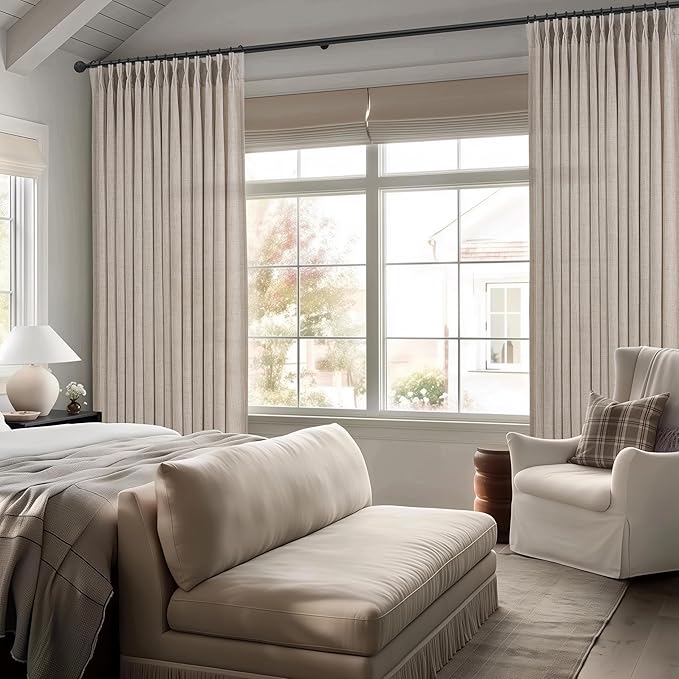 Extra Wide Pleated Thick Linen Semi Sheer Curtains 96 Inches Long - Image 7