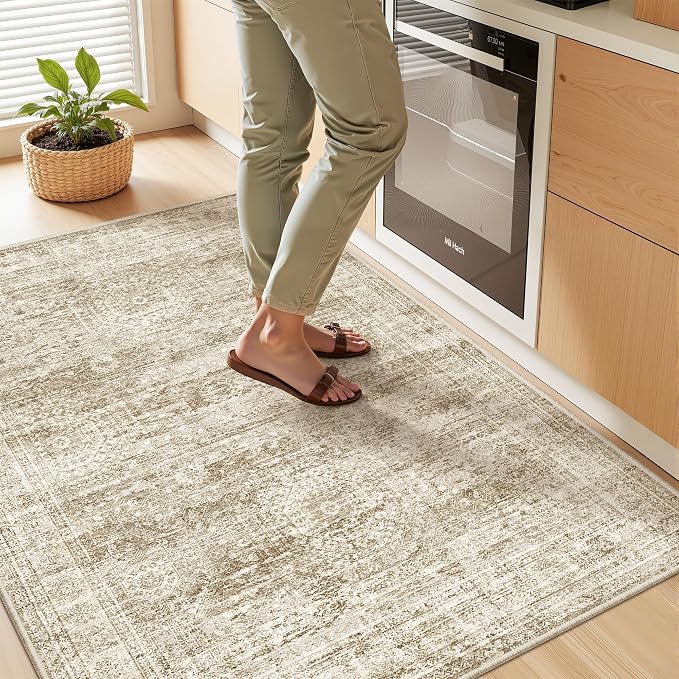 3x4 Rugs for Entryway, Washable Area Rug, Neutral Rug, Stain Resistant Indoor by Restydon