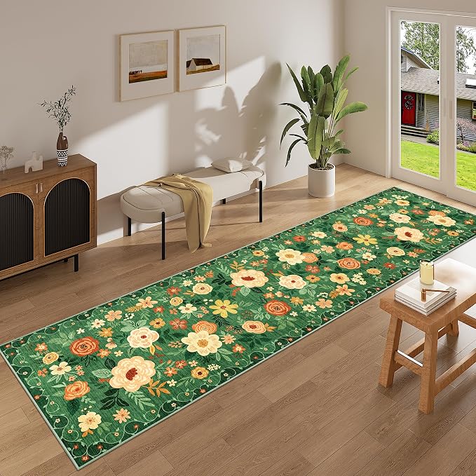 DUKINO 2.6x10 Hallway Runner Rug Washable Kitchen Rugs Non Slip Dark Green | - Image 3