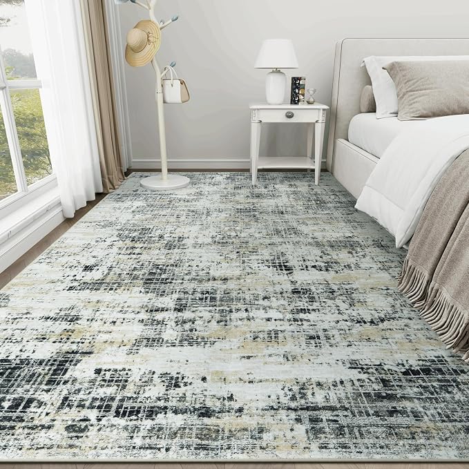 8x10 Washable Area Rug for Living Room Bedroom: Non-Slip Modern Black Gray | - Image 9