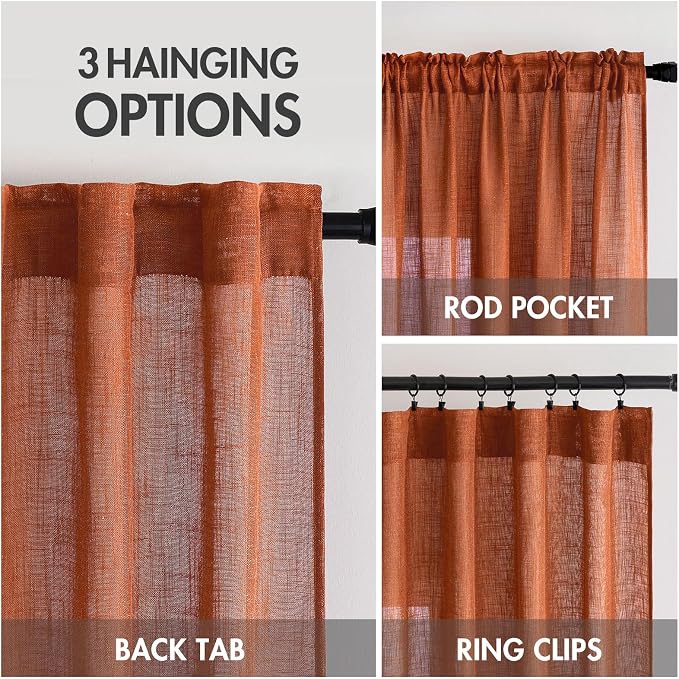 MIULEE Rust Fall Linen Curtains 52x96 Inch 2 Panels - Image 2