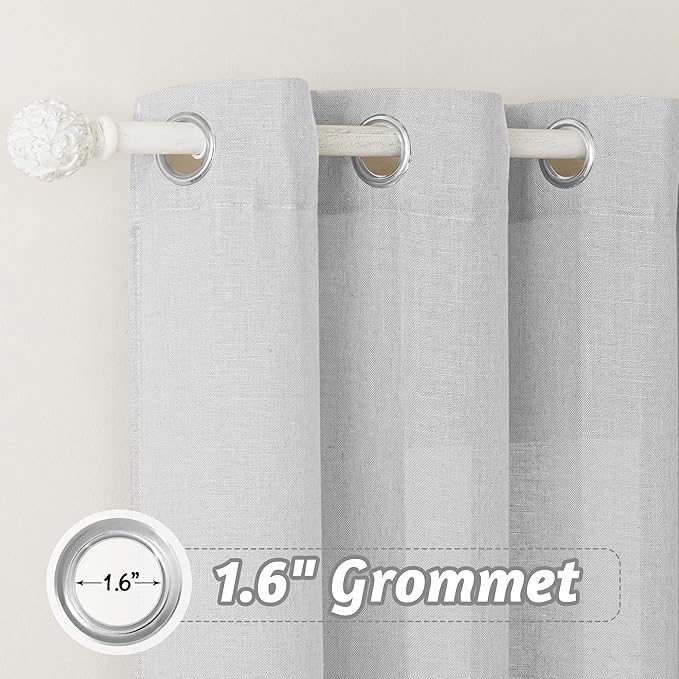 RYB HOME Sheer Linen Curtains - Soft Airy Vintage Flax Linen Fabric Soften Light Semi Transparent Drapes Shades for Living Room Farmhouse Boys Girls Bedroom, 2 Panels Set, Dove Grey, W 52 x L 108 inch