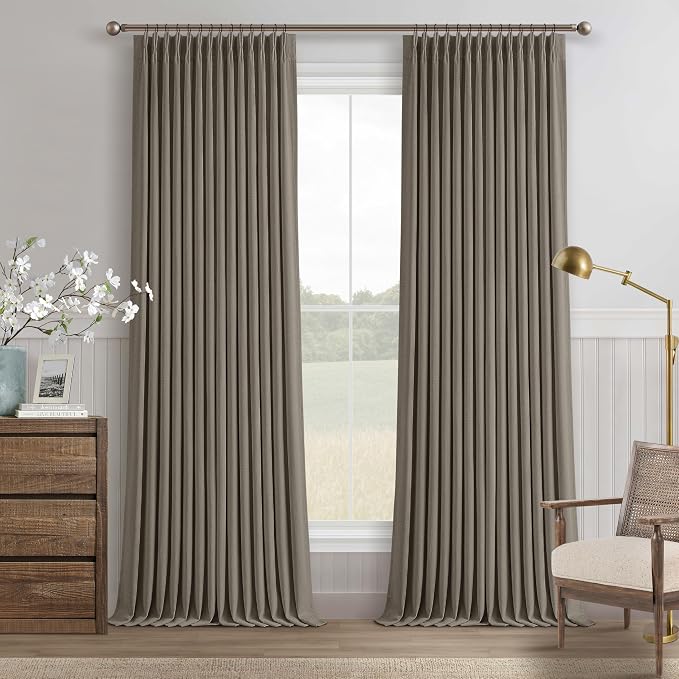Taupe Grey Linen Blackout Pleated 105 Inch Curtains - Image 7