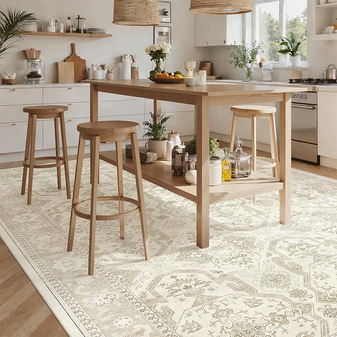 Soalmost 9x12 Area Rugs for Living Room Washable Rug Non-Slip Beige/Brown | - Image 3