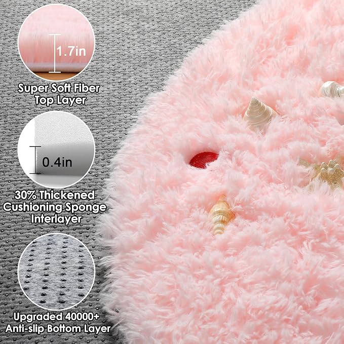 Light Pink Round Area Rugs 5ft for Bedroom Living Room, Fluffy Circle Rug for - Image 2