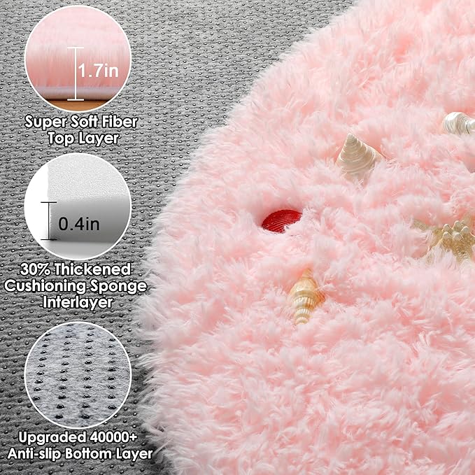 Light Pink Fluffy Round Rug 4ft - Image 2