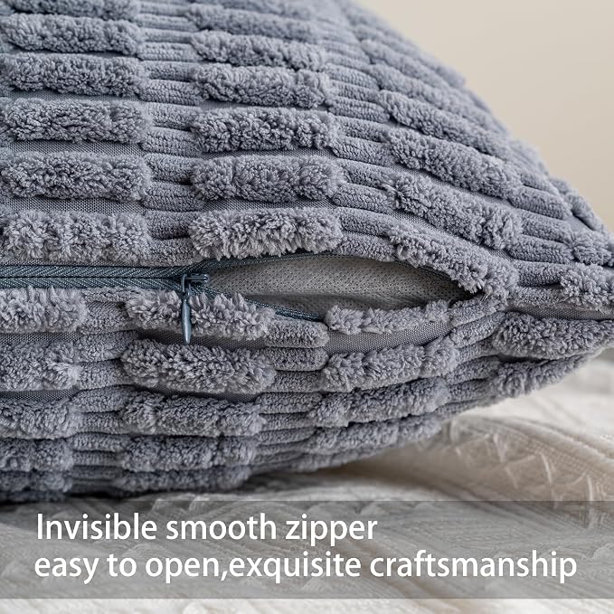 Pack of 2 Corduroy Decorative Throw Pillow Covers 12x20 Inch, Light Grey | Fall - Image 2