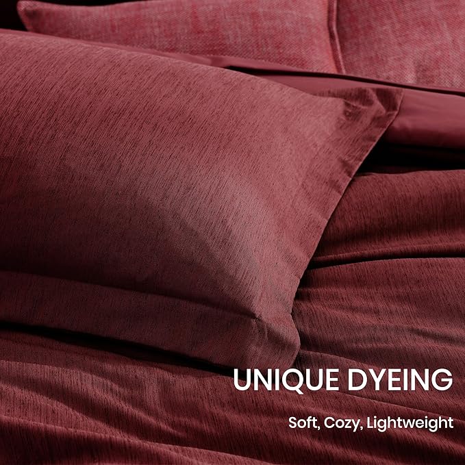 Monbix Full Size Comforter Sets Red, Cationic Dyeing Reversible Bedding Set 7 Pieces, All Season Bed in a Bag with Sheets, Pillowcases & Shams