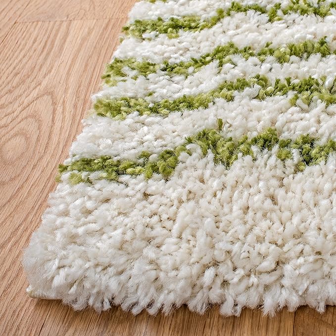 SAFAVIEH Arizona Shag Collection Area Rug - 9' x 12', Ivory & Green, Moroccan Design, Non-Shedding & Easy Care, 1.6-inch Thick Ideal for High Traffic Areas in Living Room, Bedroom (ASG741Y)