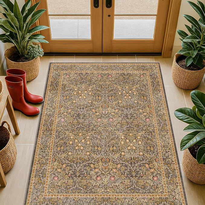 Vintage Floral Brown 3x5 Area Rugs by HazoHaus