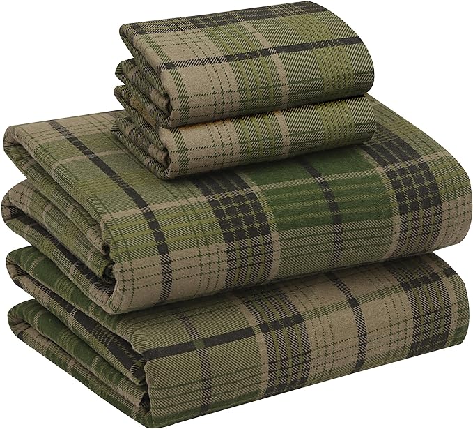 RUVANTI Flannel Sheets California King Size - 100% Cotton Brushed Cal King Bed Sheets Set - Deep Pockets 14 Inches - All Seasons Breathable & Extra Soft - Warm & Cozy, 4 Piece, DNA Plaid