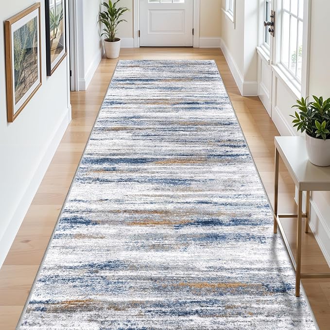 4x9 Wide Washable Runner Rug: Easy-to-Clean Runners Navy Grey | Stain & Water by WIEVEDENS