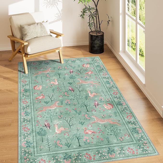 DUKINO 4x6 Area Rug, Non Slip Animal Washable Rug by DUKINO