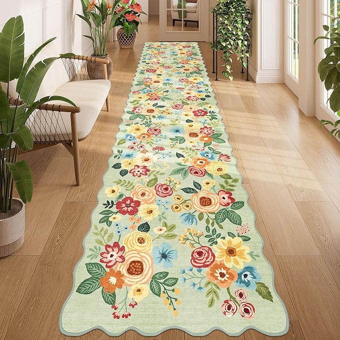 DUKINO 2.6x12 Washable Runner Rug, Floral Non Slip Long Kitchen Rug, Stain - Image 5