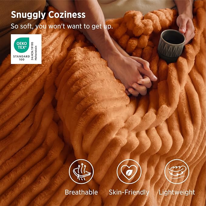 Bedsure Soft Burnt Orange Throw Blanket - Image 3
