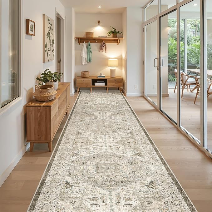 Madane Hallway Runner Rug 3x16 Washable Kitchen Runners Long, Ivory/Brown | - Image 2