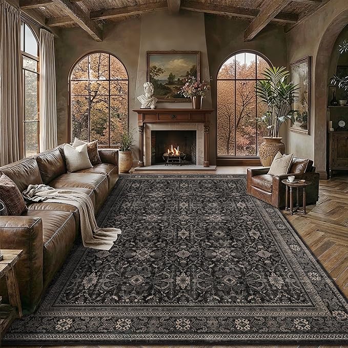 Schweek 8x10 Washable Area Rug Non-Slip Vintage Dark Rugs by Schweek