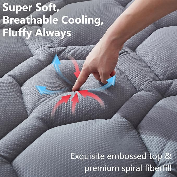 Twin Size Mattress Pad Waterproof, Pillow Top Cooling Twin Mattress Topper for Single Bed, Pee Proof Mattress Protector Cover Quilted Fitted with 8-21" Deep Pocket (39x75 inch, Grey)