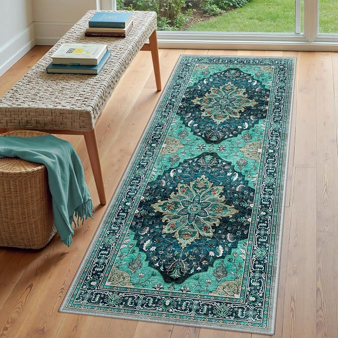 RELEANY Washable Area Rug, Runner 3'x6', Teal | Non-Slip, Water Repellent - Image 3