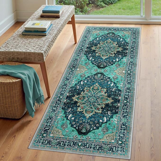 RELEANY Washable Area Rug, Runner 3'x7', Teal | Non-Slip, Water Repellent - Image 2