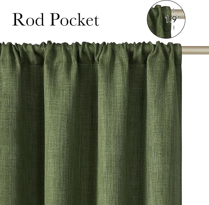 NICETOWN Froest Green Faux Linen Room Darkening Rod Pocket Curtains 63 inch - Image 2
