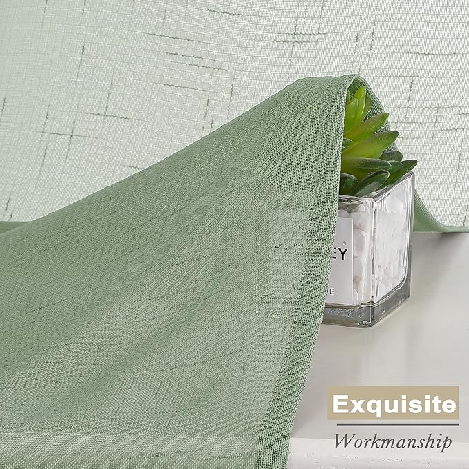 Aiyufeng Sage Green Sheer Curtains 45 Inch Length 2 Panels, Short Linen Curtains for Kitchen, Small Window Curtains Window Treatment Privacy with Light Filtering for Bathroom, Each 30Wx45L Inch, Green
