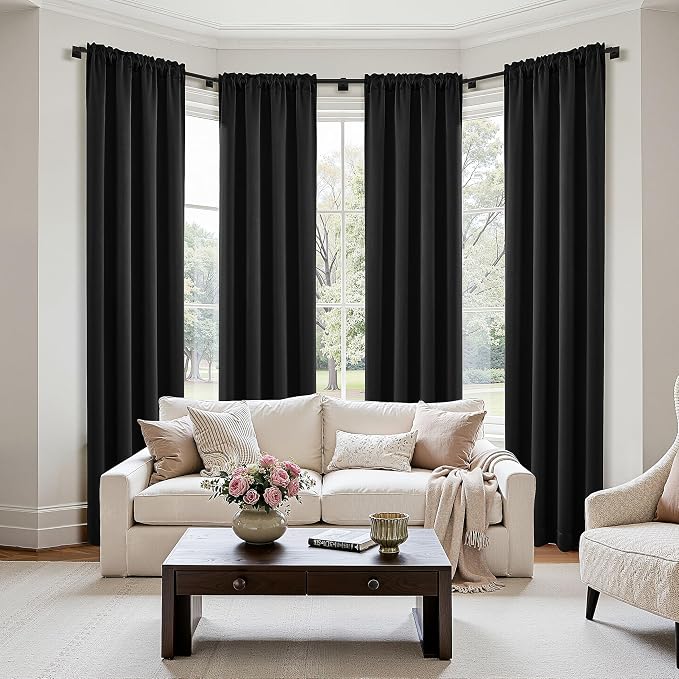 MIULEE 84 Inch Length Black Blackout Bedroom Curtains Set of 4 | Thermal by MIULEE