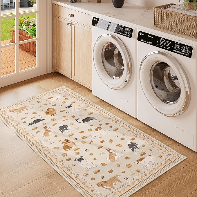 DUKINO 2x4 Rug Runner, Washable Dog Bathroom Rug Soft Non Slip Beige Yellow | - Image 3