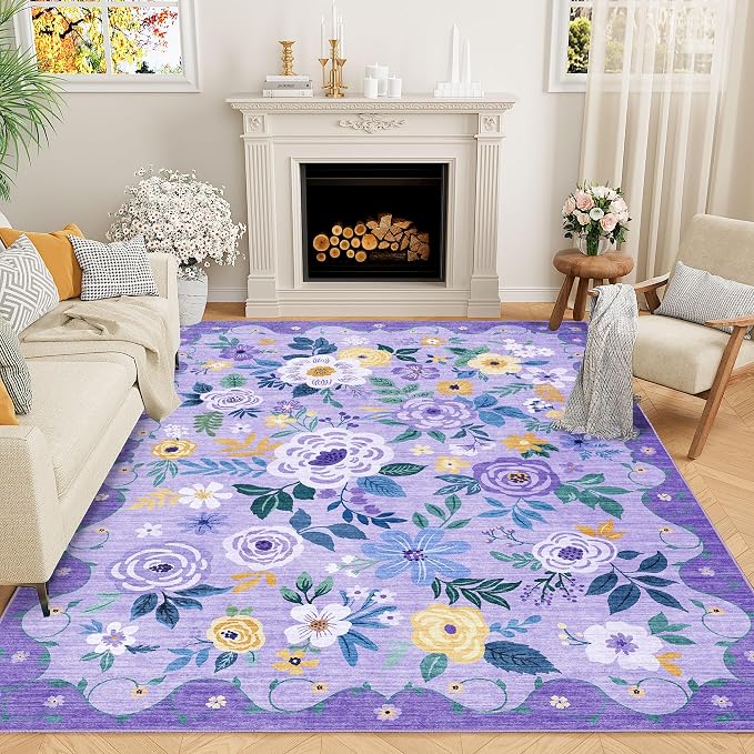 DUKINO 6x9 Area Rugs, Floral Washable Rug by DUKINO