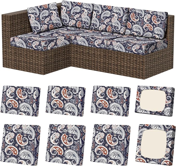 8Pcs Outdoor Cushion Covers, Stretch Patio Furniture Couch Chair Slipcovers | by VORSHAPE