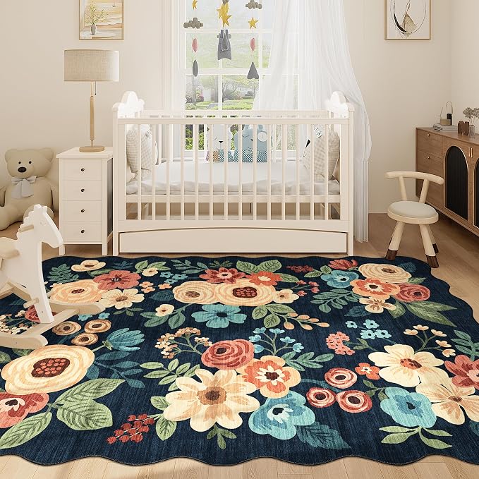 DUKINO 5x7 Area Rugs for Bedroom, Floral Washable Rug Non Slip, Stain Resistant - Image 3