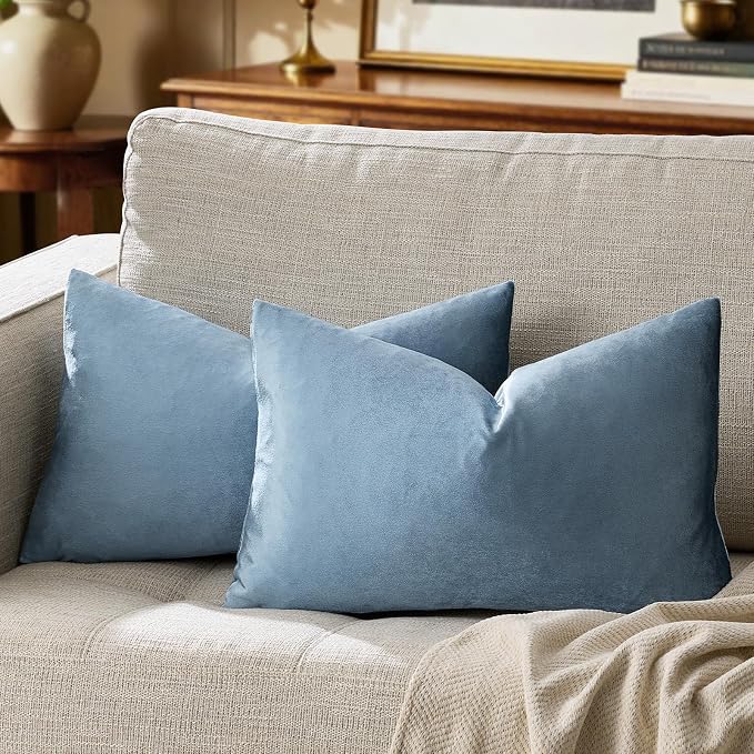 GIGIZAZA Stone Blue Velvet Throw Pillow Covers 12x20 Pack of 2 | Decorative - Image 6