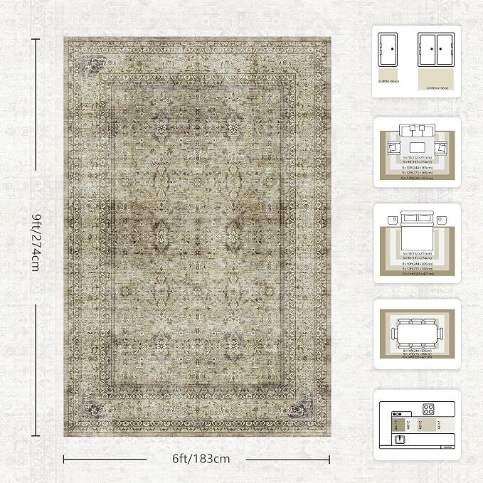6x9 Area Rugs - Washable Vintage Retro Living Room Rug, Soft Ultra Thin Non - Image 2