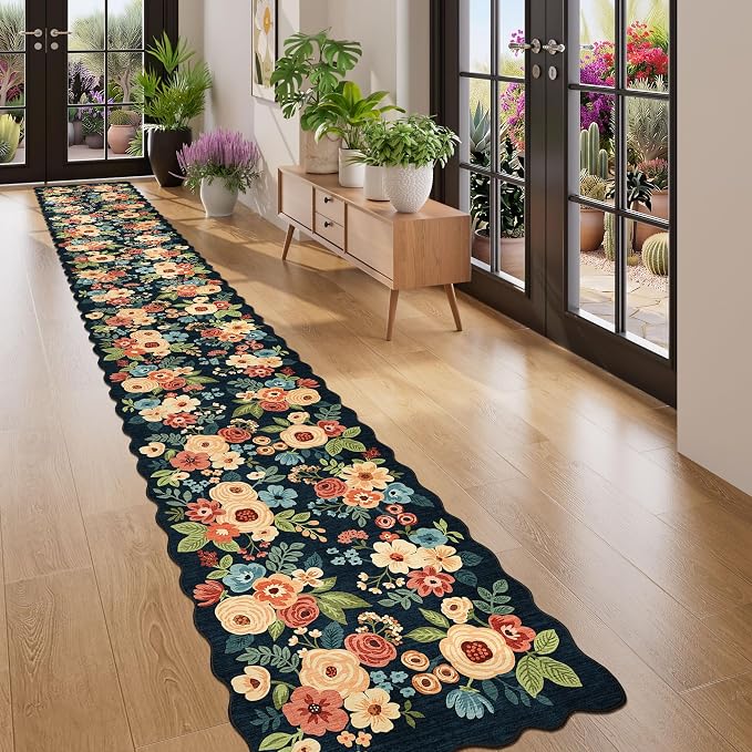 DUKINO 2x14 Hallway Runner Rug, Floral Washable Kitchen Rug, Low Pile, Soft - Image 5