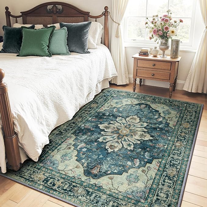 RELEANY Washable Area Rug, Water Repellent, Pet Friendly, Vintage Floral Boho - Image 3