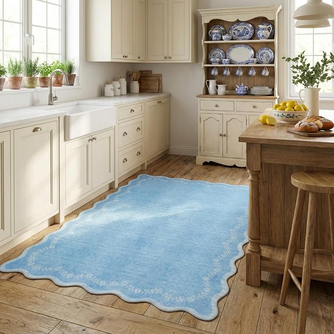 GarveeHome 3x5 Scalloped Washable Area Rug Non Slip Bedroom Entryway Rug | Soft - Image 4