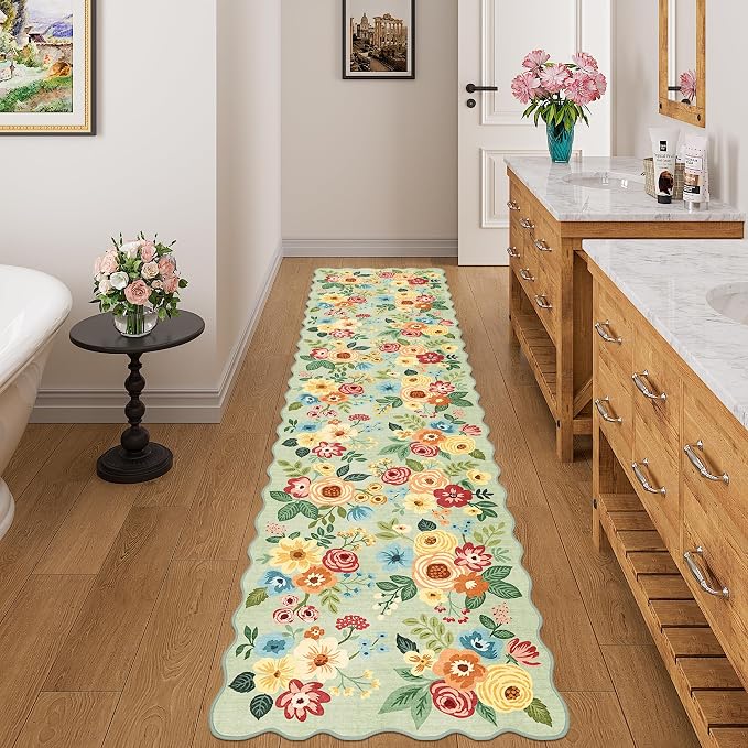 DUKINO 2x8 Washable Runner Rug, Floral Non Slip Kitchen Runner Rug, Soft Throw - Image 6