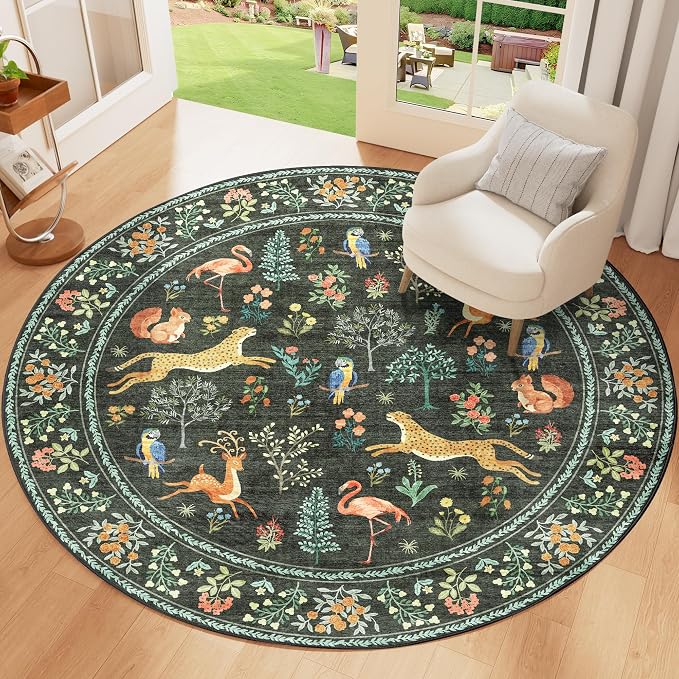 DUKINO 4ft Round Rug, Washable Animal Small Round Area Rug Non Slip, - Image 4
