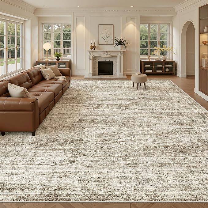 Soalmost 10x14 Area Rugs for Living Room Washable Rug Non-Slip Brown | Large by Soalmost