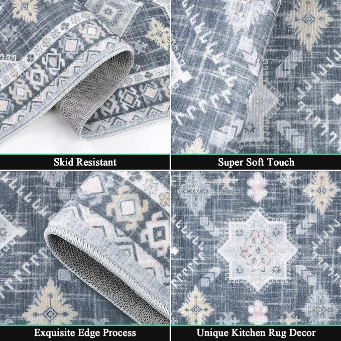 HEBE Boho Kitchen Rugs Set of 3, Non Slip Washable Kitchen Mats - Image 3