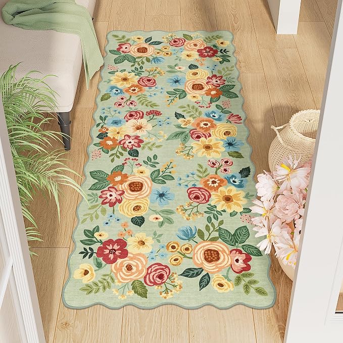 DUKINO 2x5 Washable Runner Rug, Floral Non Slip Rug by DUKINO