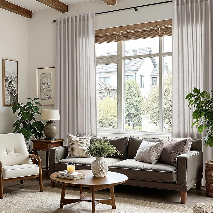 Stone Grey Linen Curtains 102 Inches Long - Image 8