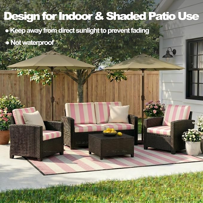 CALBODE 8 Pcs Stretch Outdoor Seat Cushion Covers, Washable Striped Chair Seat - Image 5