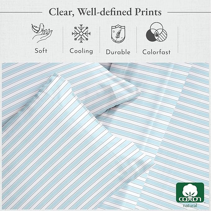 California Design Den Striped King Size Sheets Set - Luxury 400 Thread Count Sateen, Natural 100% Cotton Sheets, Deep Pockets, Cooling and Durable Bedding Set - Cape Stripe