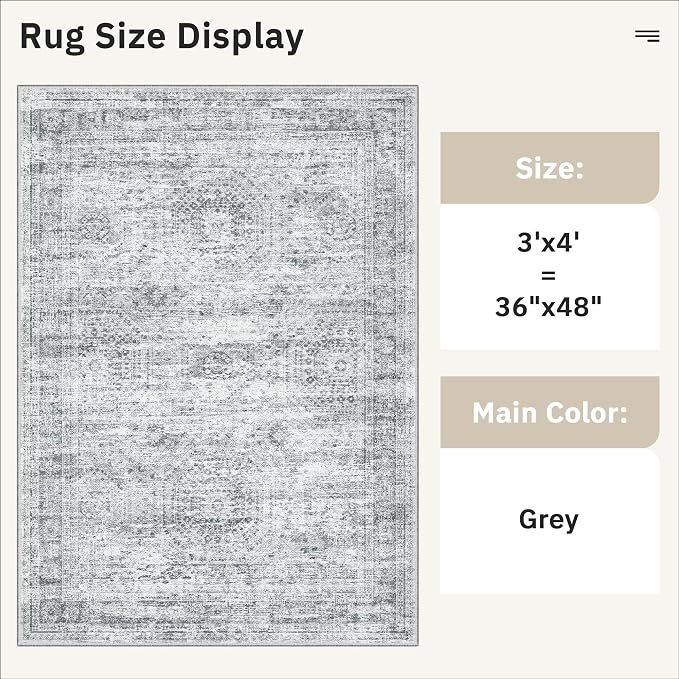 Soalmost 3x4 Rugs Non-Slip, Small Washable Kitchen Entryway Area Rug Grey | - Image 5