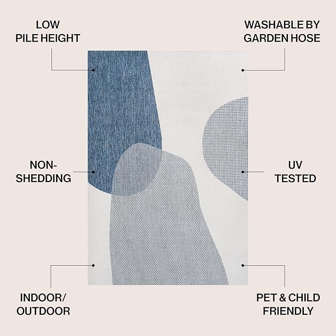 JONATHAN Y Geometric Organic Shapes Indoor Outdoor Area Rug 5X8 Cream/Navy, Zia Modern for Backyard, Patio, Porch, Easy-Cleaning, High Traffic, Pet-Friendly, Non-Shedding (TSN306B-5)