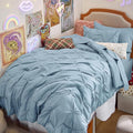Bedsure Twin Comforter Set Light Blue - Bed in a Bag Twin Size Bedding 5 Pieces, GentleSoft™ Pintuck Bed Set Gift for Family, Pinch Pleat Light Blue Comforter with Sheets, Pillowcase & Sham